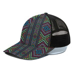Pixel Ethnic Pattern Print Black Mesh Trucker Cap