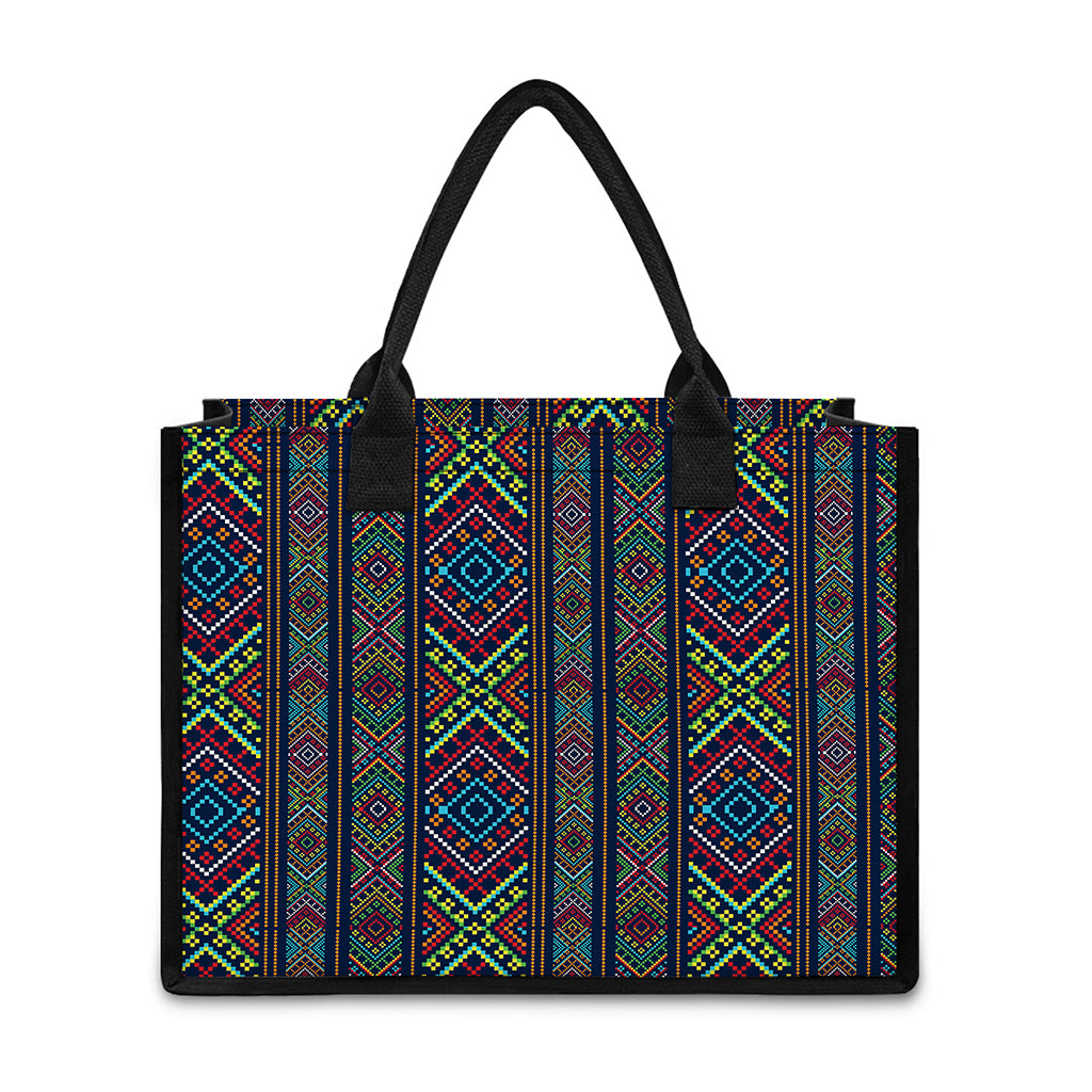 Pixel Ethnic Pattern Print Canvas Tote Bag
