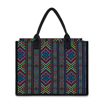 Pixel Ethnic Pattern Print Canvas Tote Bag
