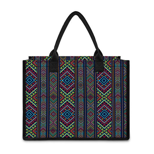 Pixel Ethnic Pattern Print Canvas Tote Bag