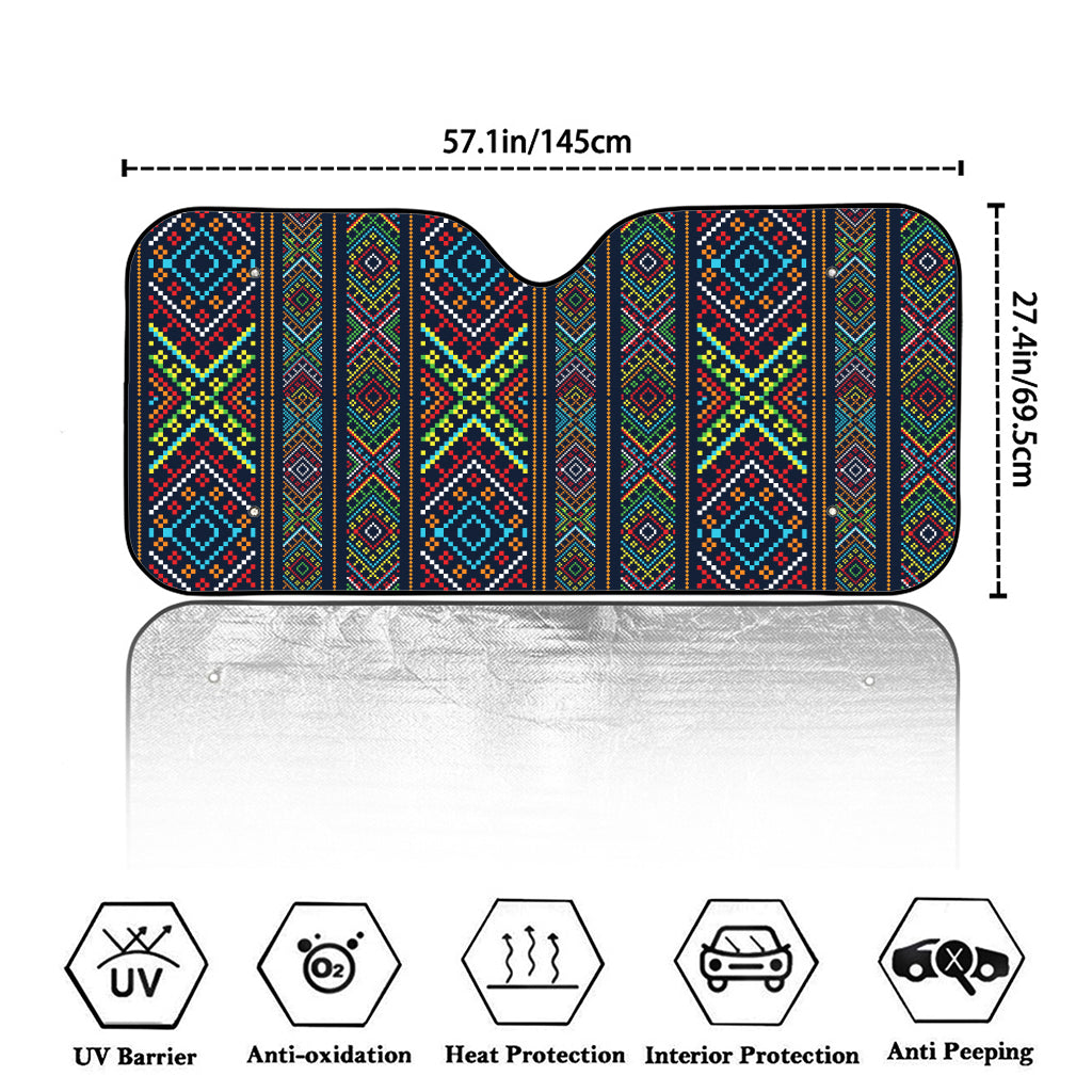 Pixel Ethnic Pattern Print Car Windshield Sun Shade