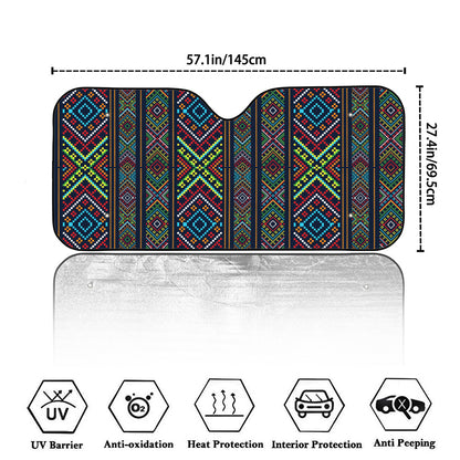 Pixel Ethnic Pattern Print Car Windshield Sun Shade