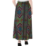 Pixel Ethnic Pattern Print Chiffon Maxi Skirt