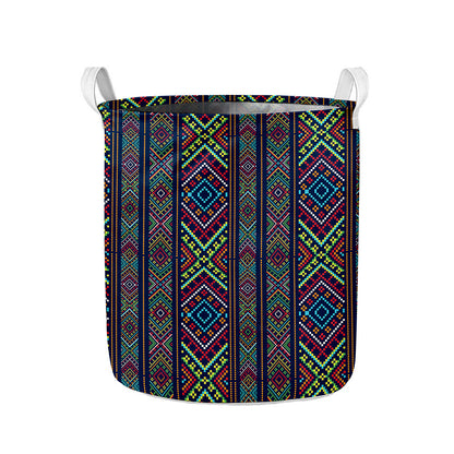 Pixel Ethnic Pattern Print Collapsible Laundry Basket