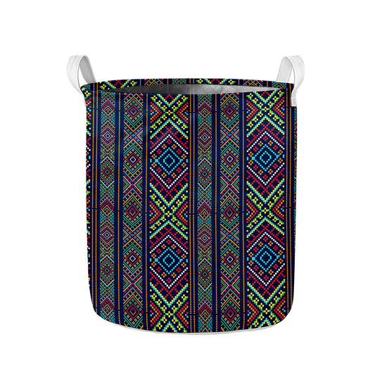 Pixel Ethnic Pattern Print Collapsible Laundry Basket