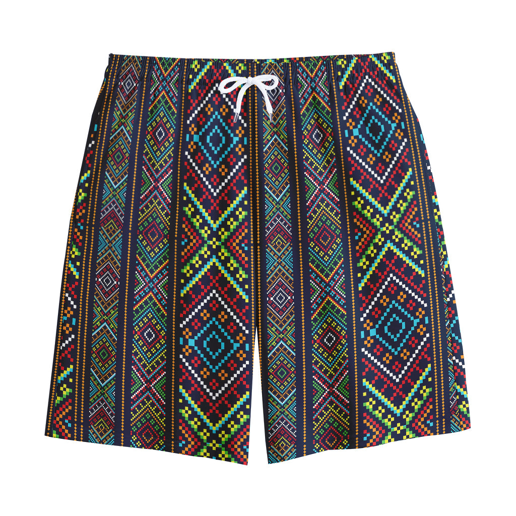 Pixel Ethnic Pattern Print Cotton Shorts