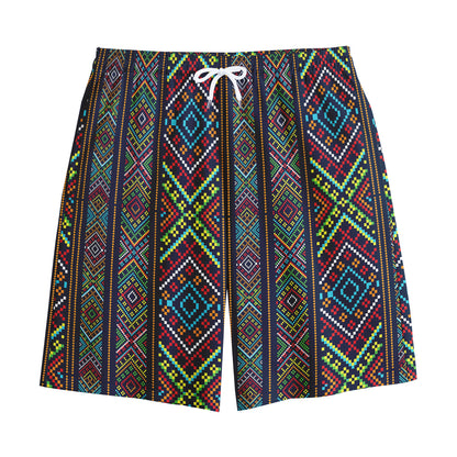 Pixel Ethnic Pattern Print Cotton Shorts