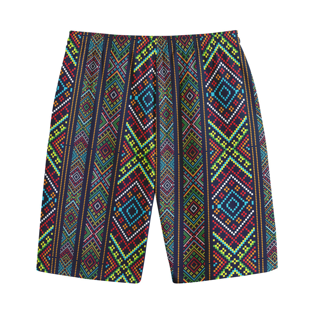 Pixel Ethnic Pattern Print Cotton Shorts