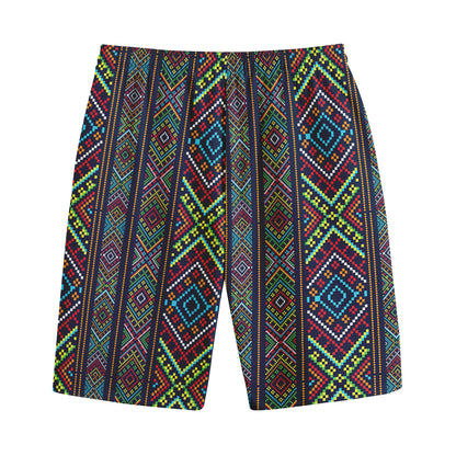 Pixel Ethnic Pattern Print Cotton Shorts