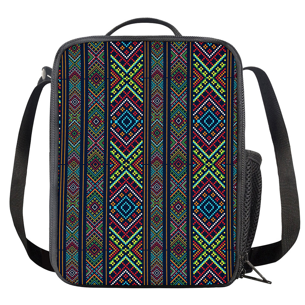 Pixel Ethnic Pattern Print Crossbody Lunch Bag