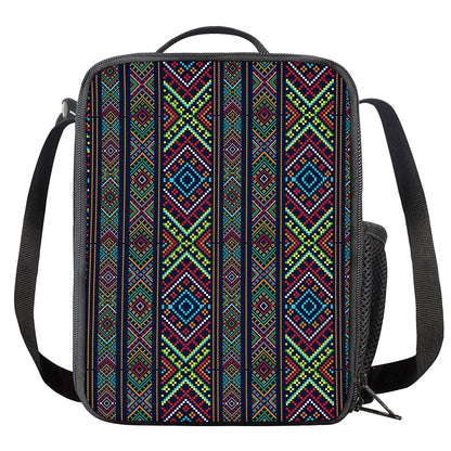 Pixel Ethnic Pattern Print Crossbody Lunch Bag