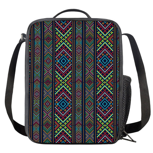Pixel Ethnic Pattern Print Crossbody Lunch Bag