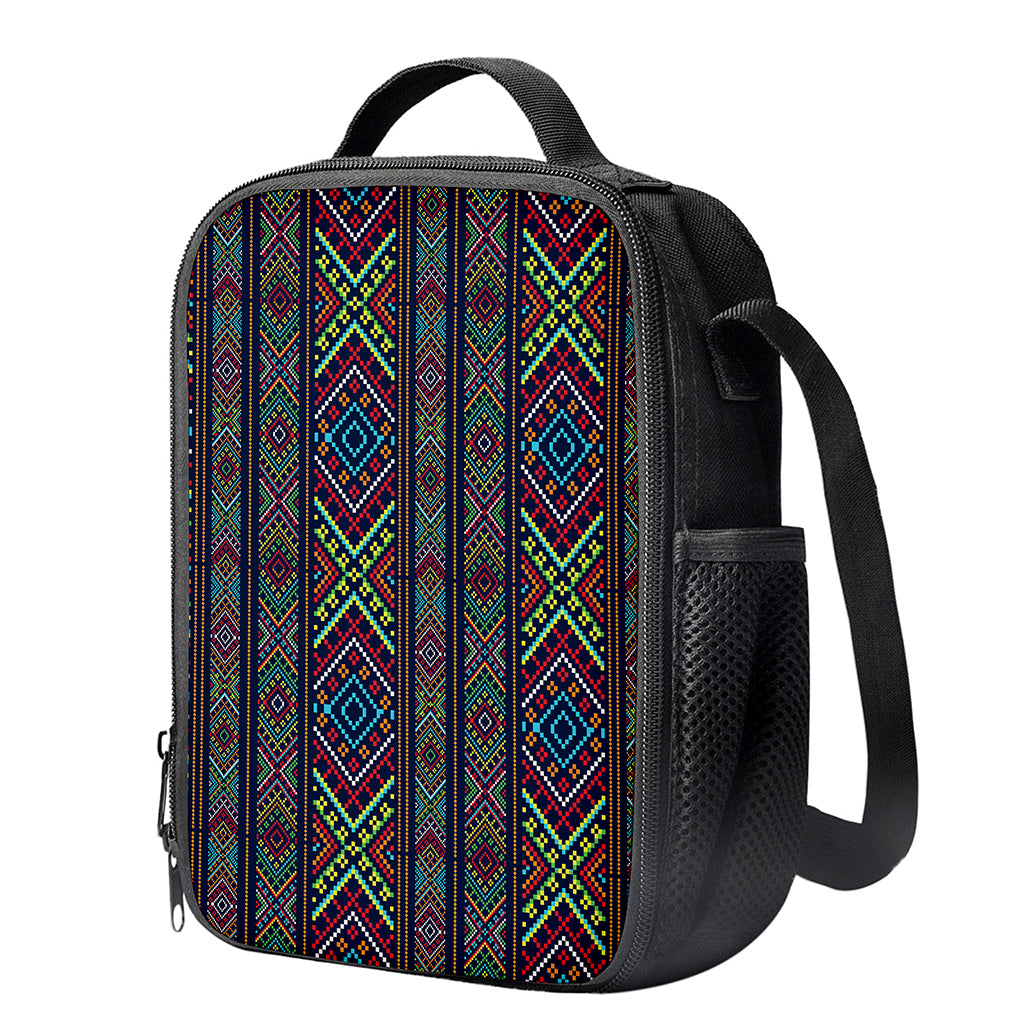 Pixel Ethnic Pattern Print Crossbody Lunch Bag