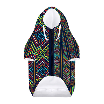 Pixel Ethnic Pattern Print Dog Zip Up Hoodie