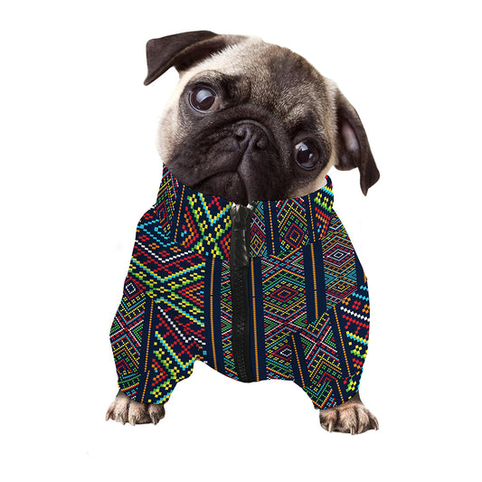 Pixel Ethnic Pattern Print Dog Zip Up Jacket