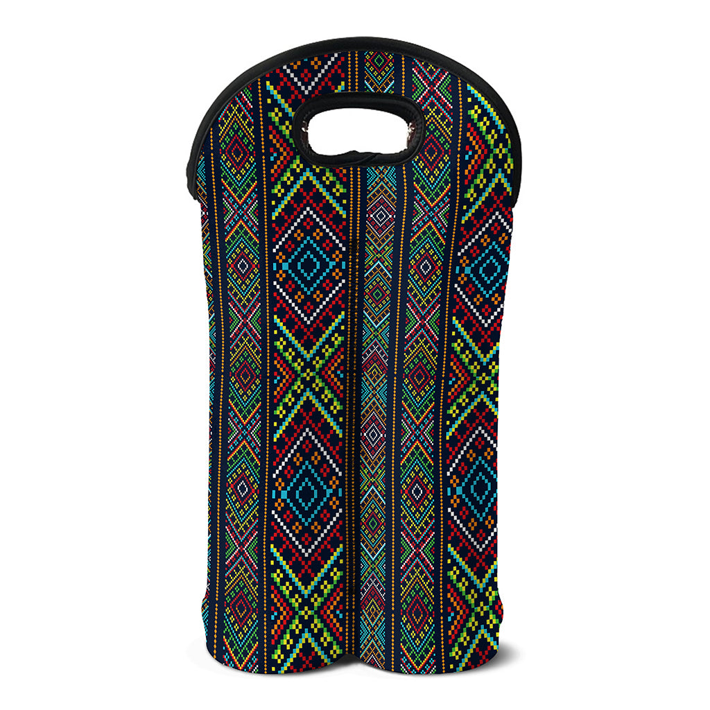 Pixel Ethnic Pattern Print Double Neoprene Wine Tote