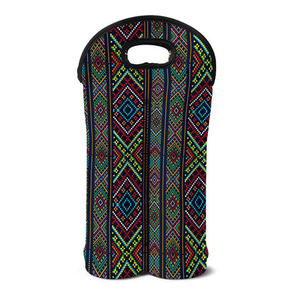 Pixel Ethnic Pattern Print Double Neoprene Wine Tote