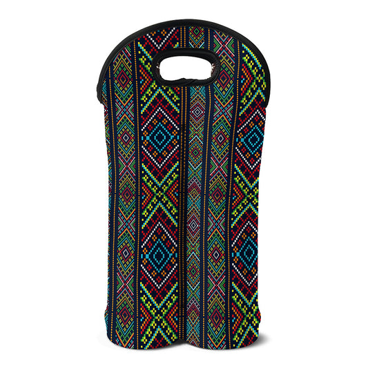 Pixel Ethnic Pattern Print Double Neoprene Wine Tote