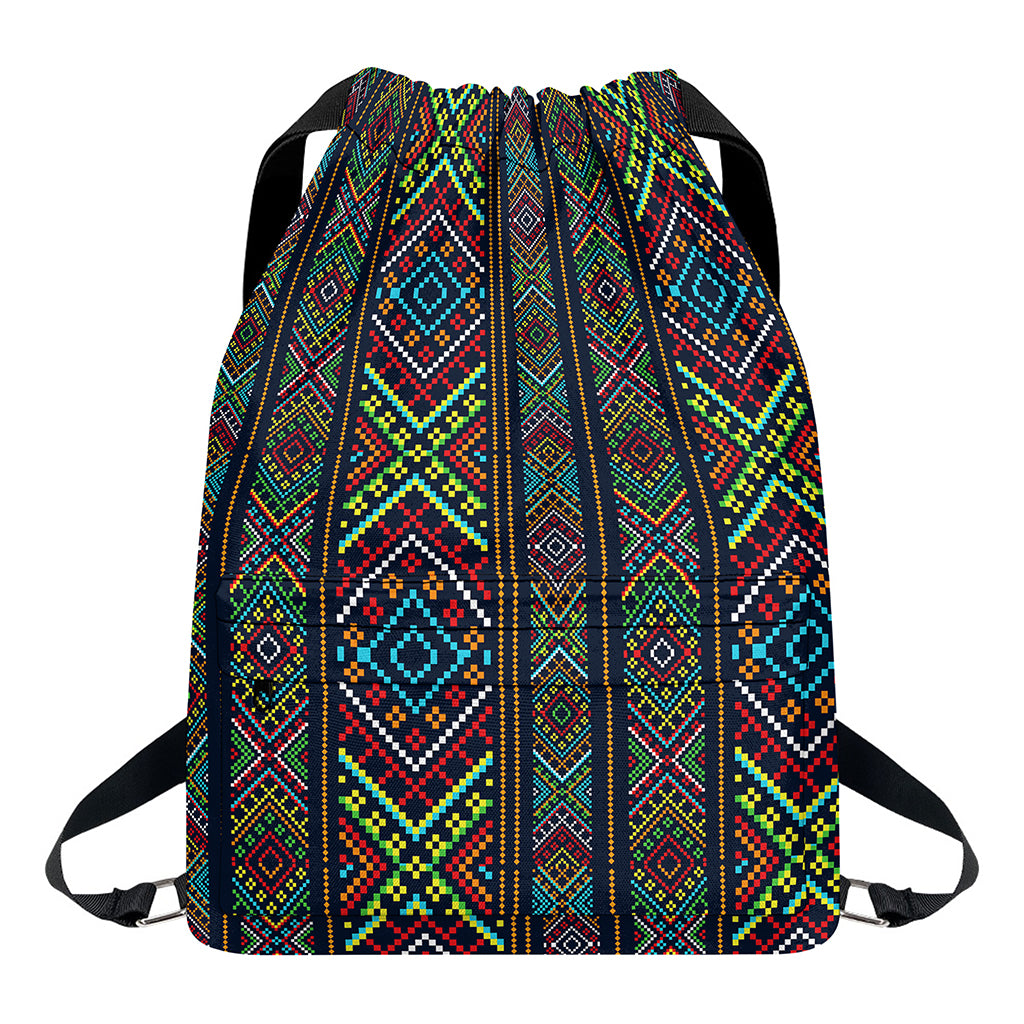 Pixel Ethnic Pattern Print Drawstring Backpack