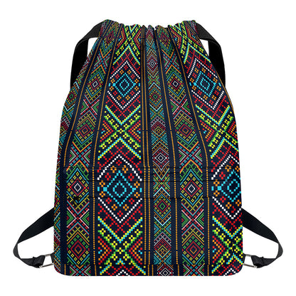 Pixel Ethnic Pattern Print Drawstring Backpack