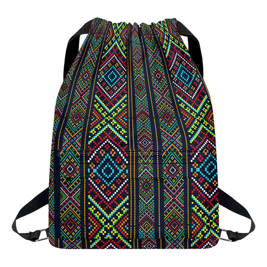 Pixel Ethnic Pattern Print Drawstring Backpack