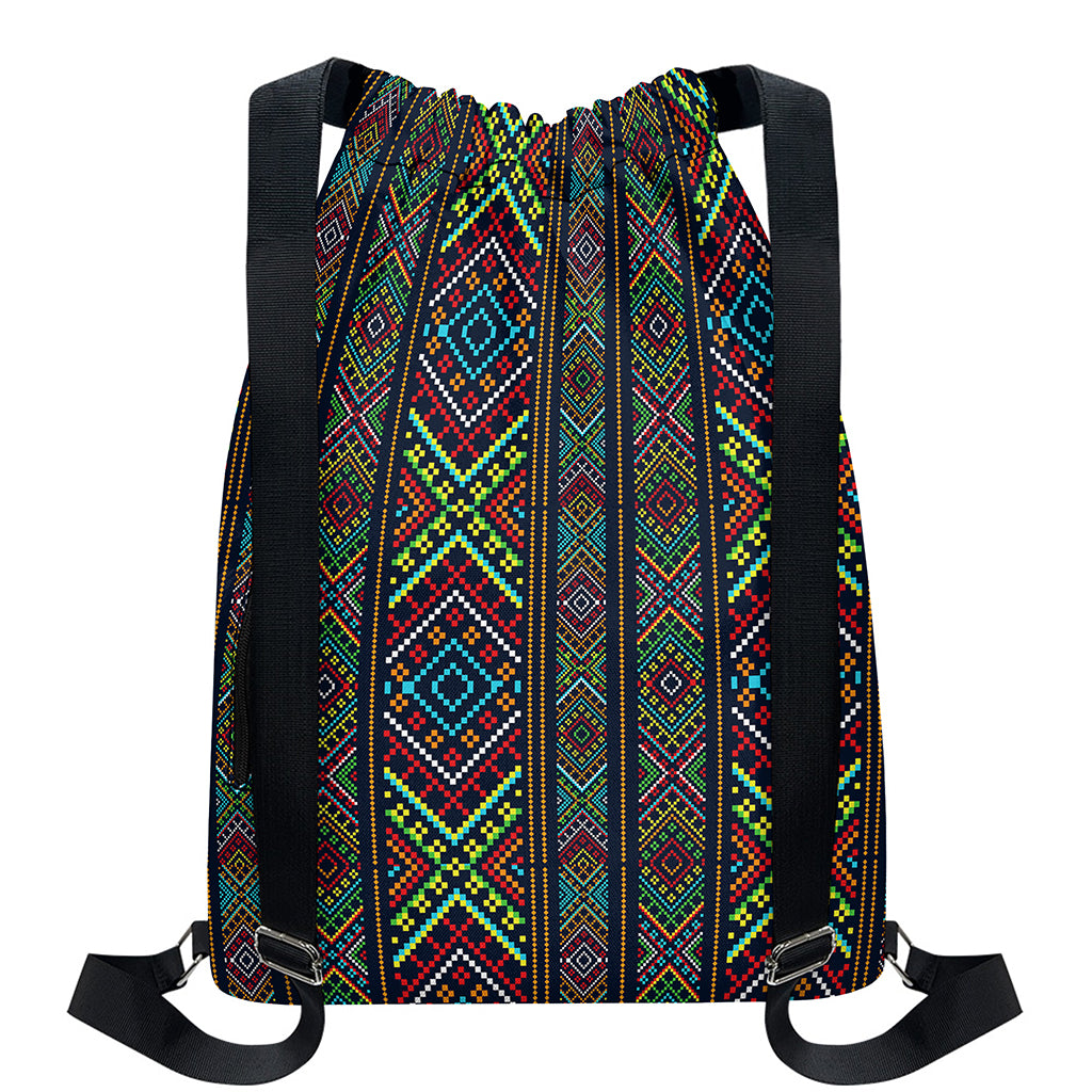 Pixel Ethnic Pattern Print Drawstring Backpack