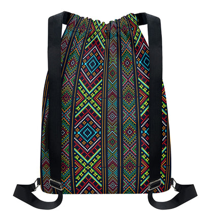 Pixel Ethnic Pattern Print Drawstring Backpack