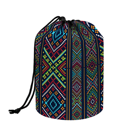 Pixel Ethnic Pattern Print Drawstring Makeup Bag