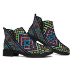 Pixel Ethnic Pattern Print Flat Ankle Boots