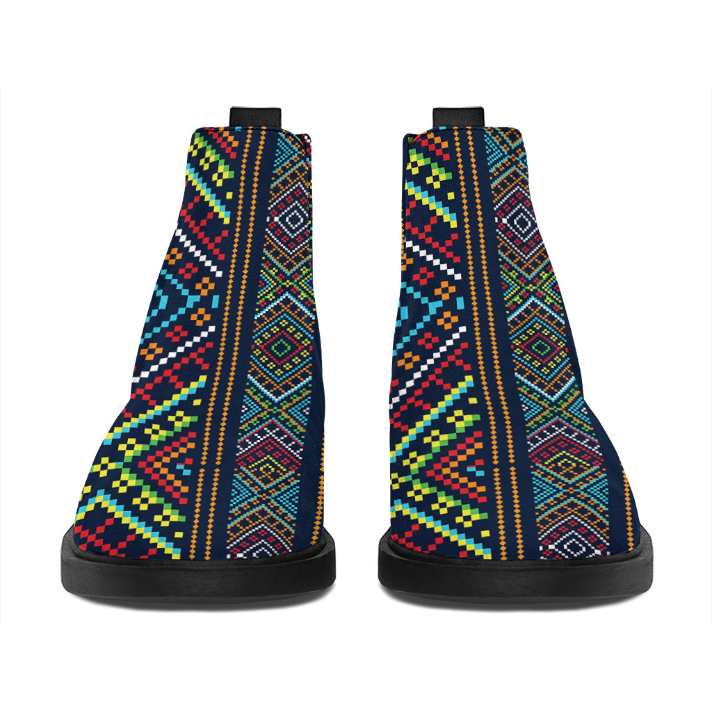 Pixel Ethnic Pattern Print Flat Ankle Boots