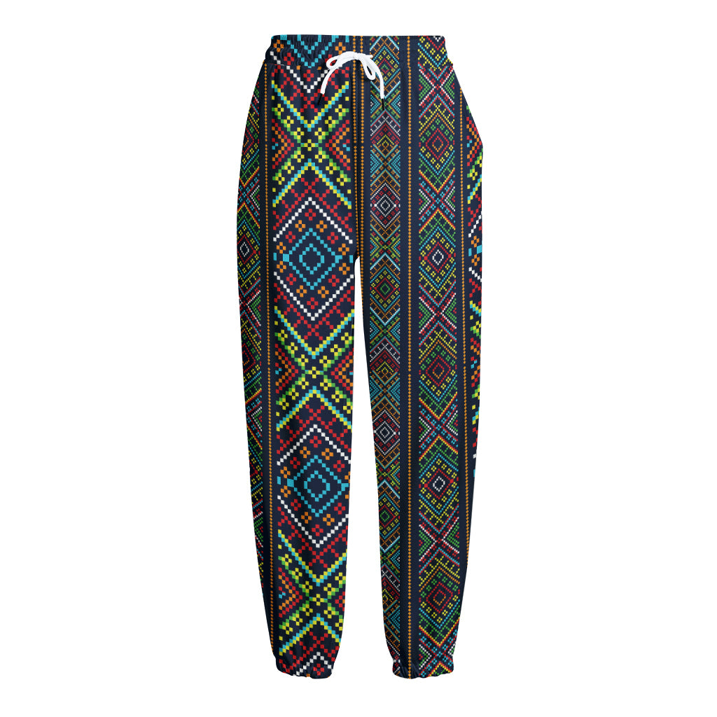 Pixel Ethnic Pattern Print Fleece Lined Knit Pants