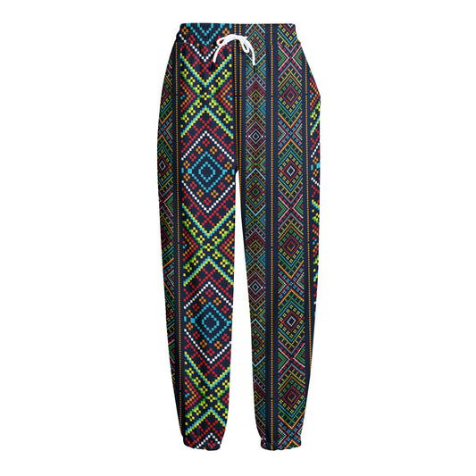 Pixel Ethnic Pattern Print Fleece Lined Knit Pants