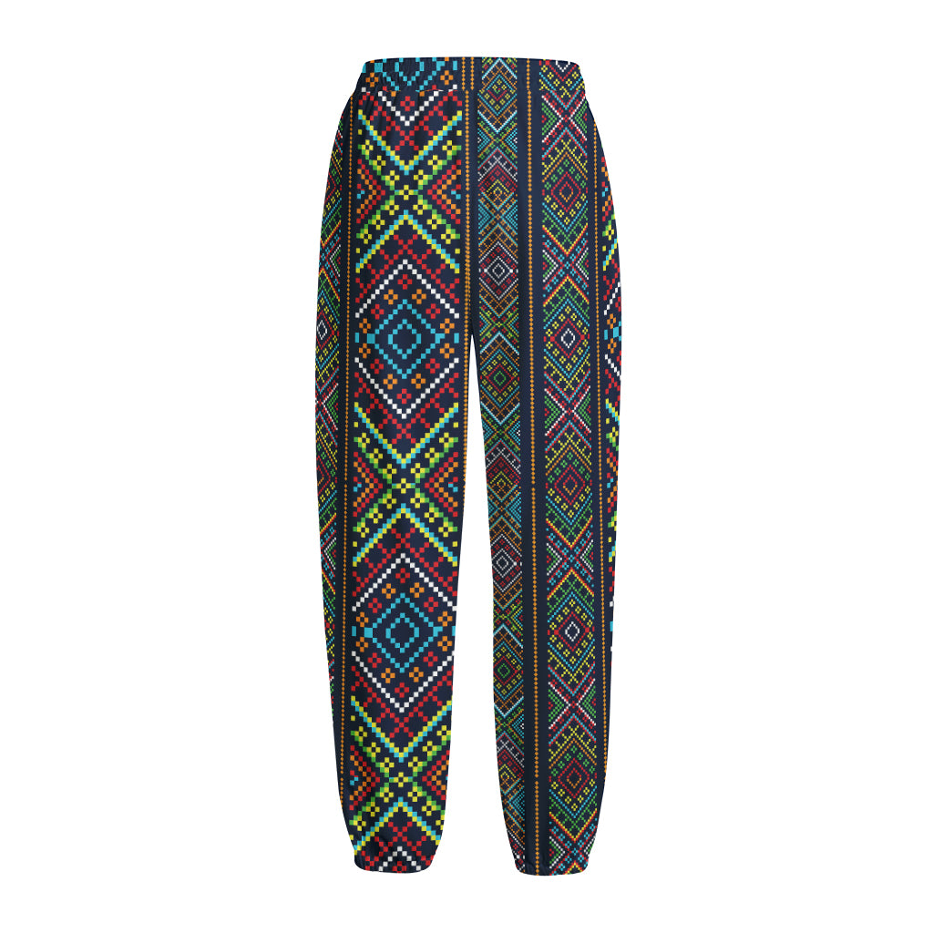 Pixel Ethnic Pattern Print Fleece Lined Knit Pants