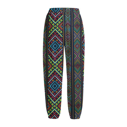 Pixel Ethnic Pattern Print Fleece Lined Knit Pants