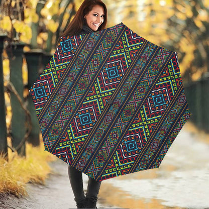 Pixel Ethnic Pattern Print Foldable Umbrella