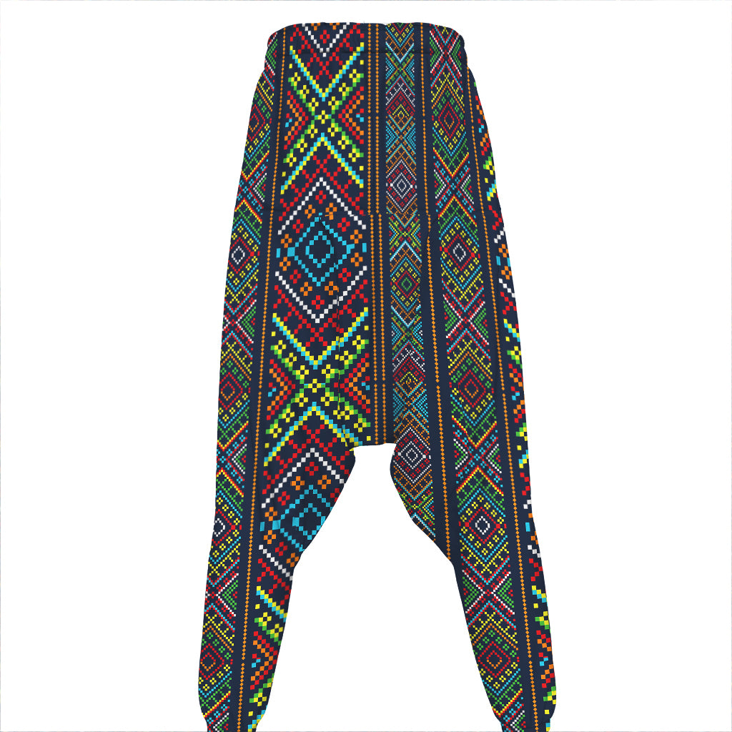 Pixel Ethnic Pattern Print Hammer Pants