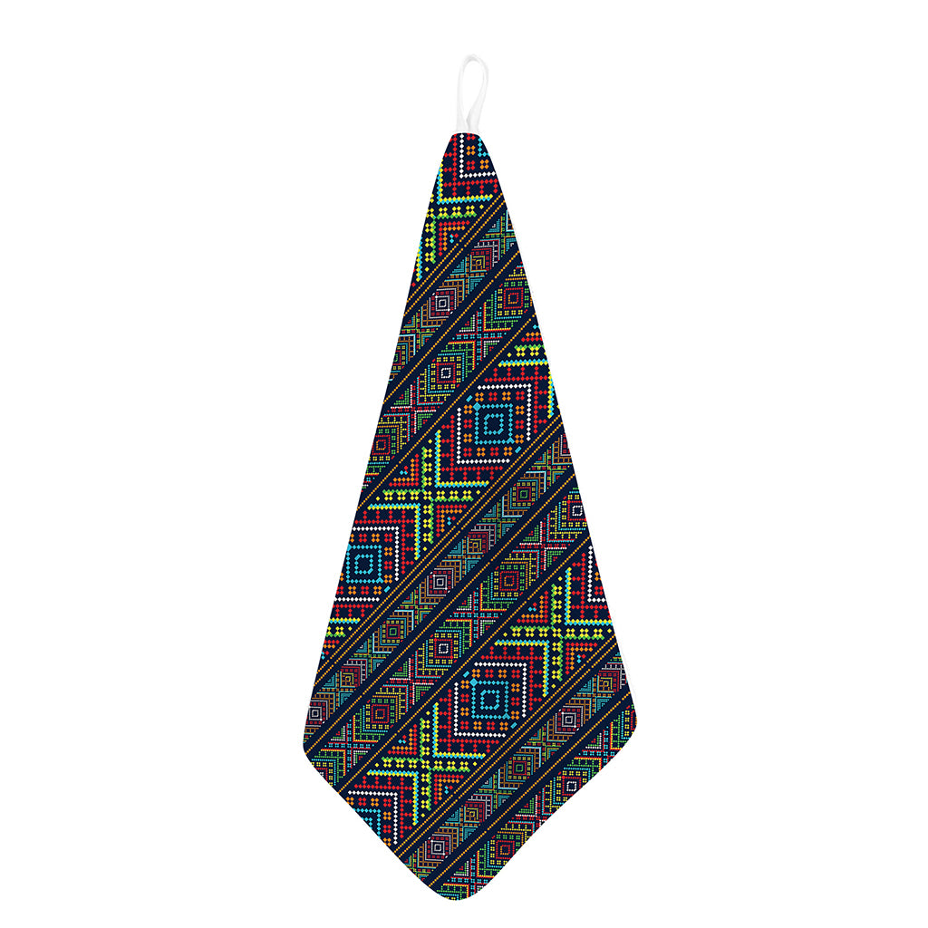 Pixel Ethnic Pattern Print Hand Towel