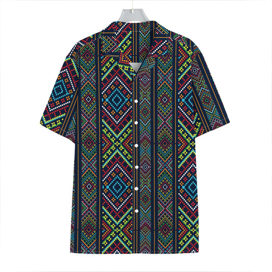 Pixel Ethnic Pattern Print Hawaiian Shirt