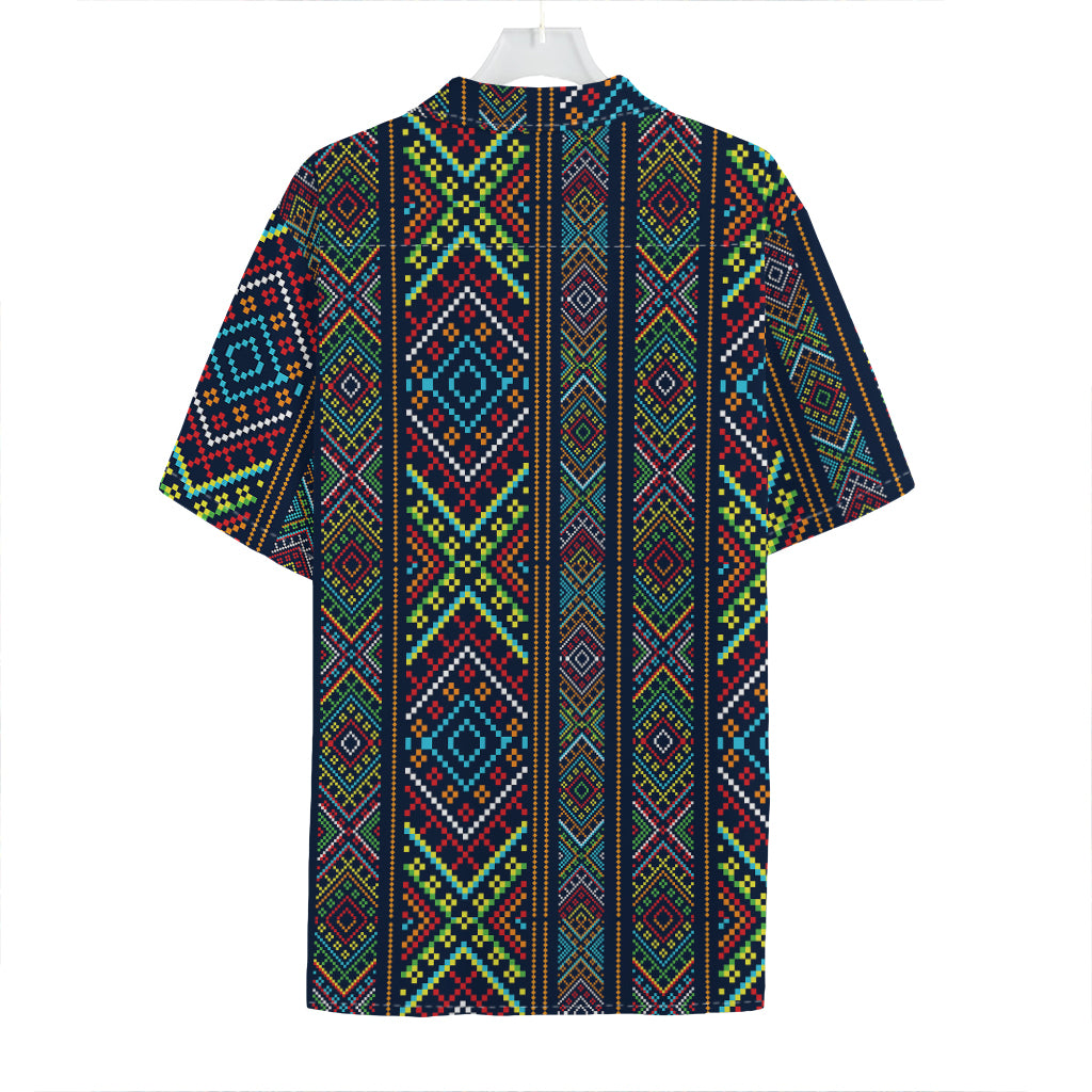 Pixel Ethnic Pattern Print Hawaiian Shirt