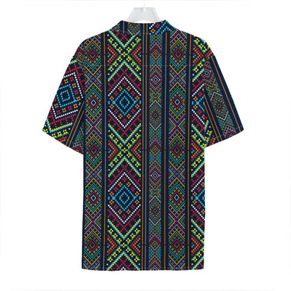 Pixel Ethnic Pattern Print Hawaiian Shirt