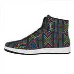 Pixel Ethnic Pattern Print High Top Leather Sneakers