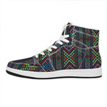 Pixel Ethnic Pattern Print High Top Leather Sneakers