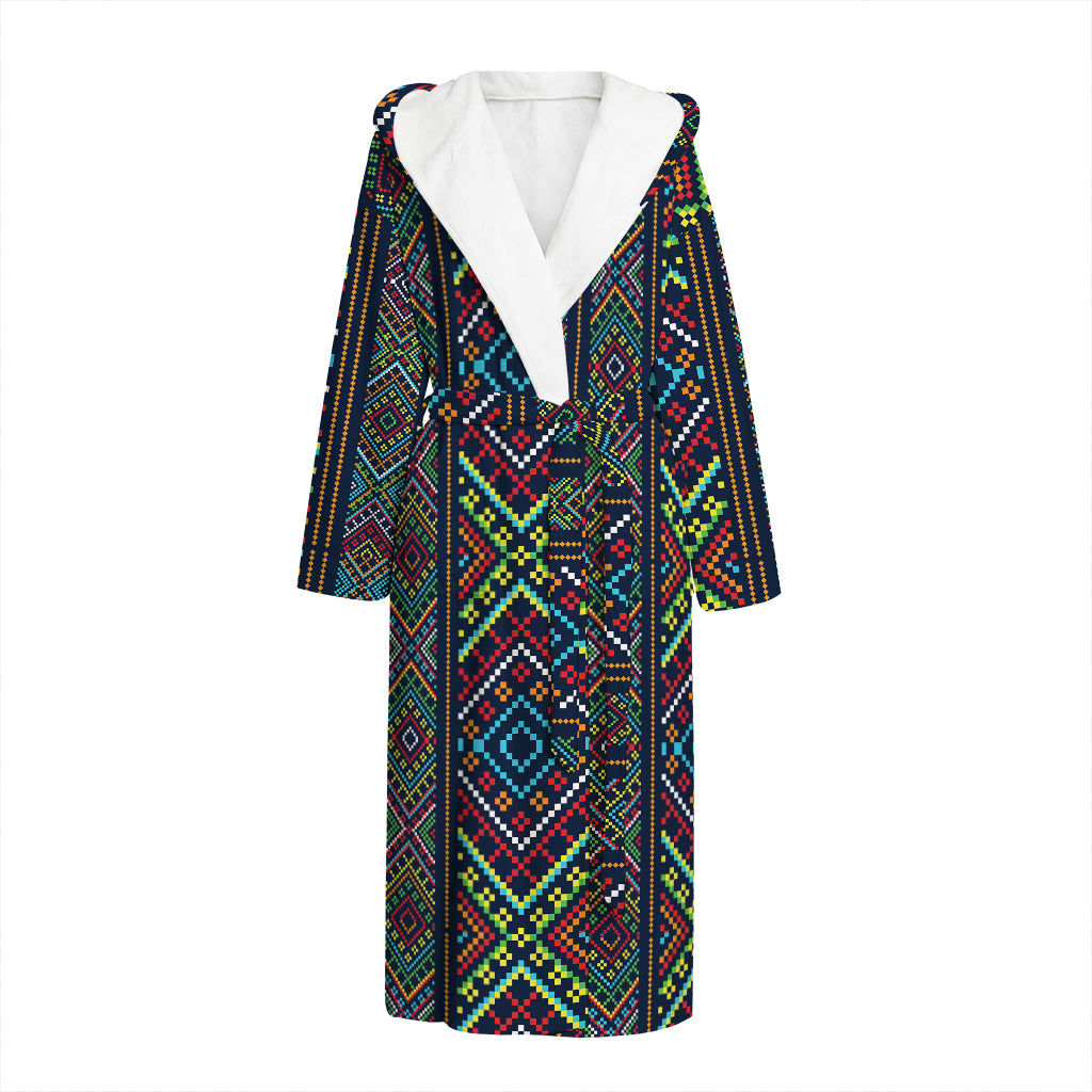 Pixel Ethnic Pattern Print Hooded Bathrobe