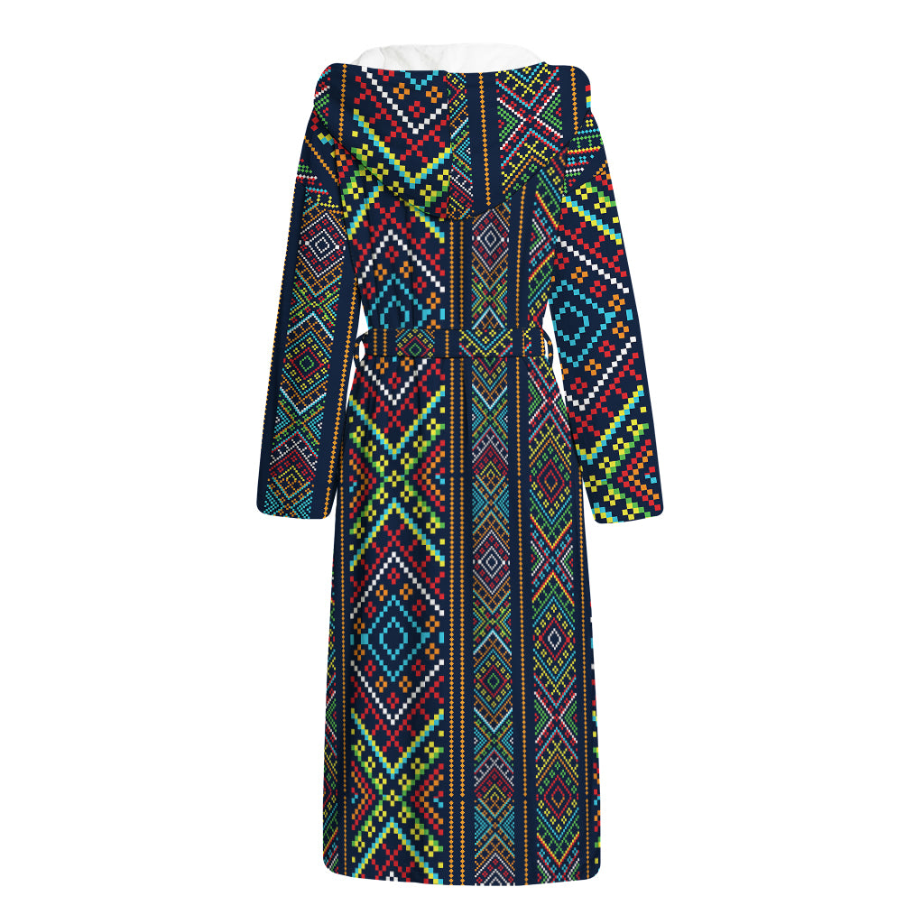 Pixel Ethnic Pattern Print Hooded Bathrobe