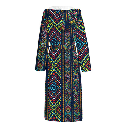 Pixel Ethnic Pattern Print Hooded Bathrobe