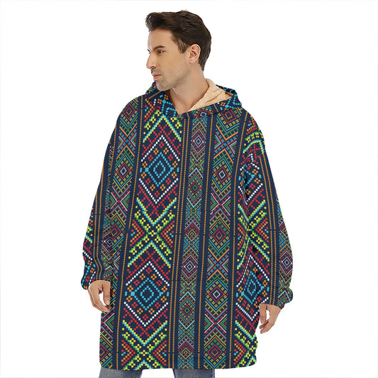Pixel Ethnic Pattern Print Hoodie Blanket