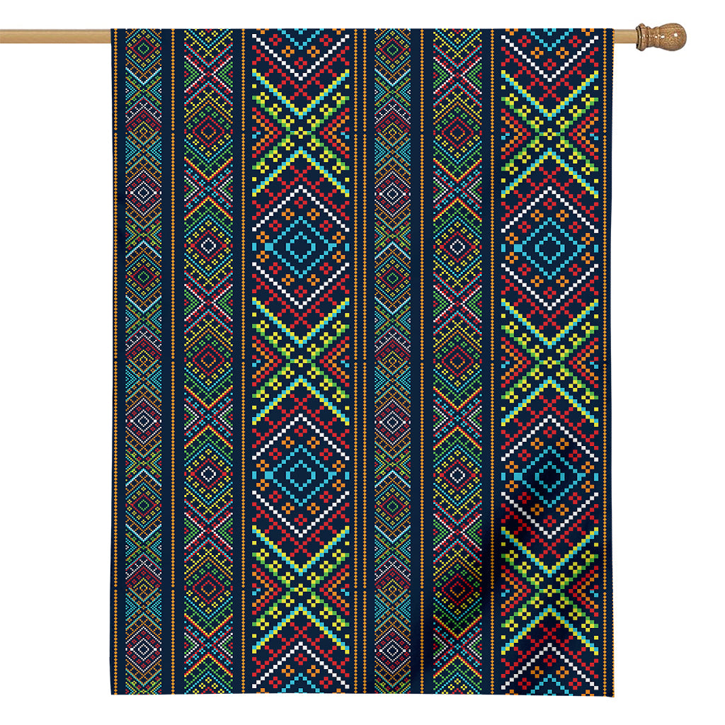 Pixel Ethnic Pattern Print House Flag