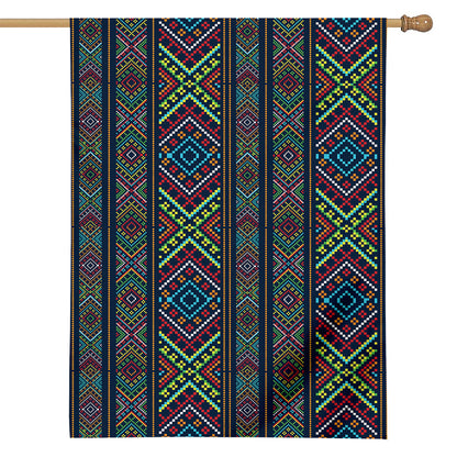 Pixel Ethnic Pattern Print House Flag