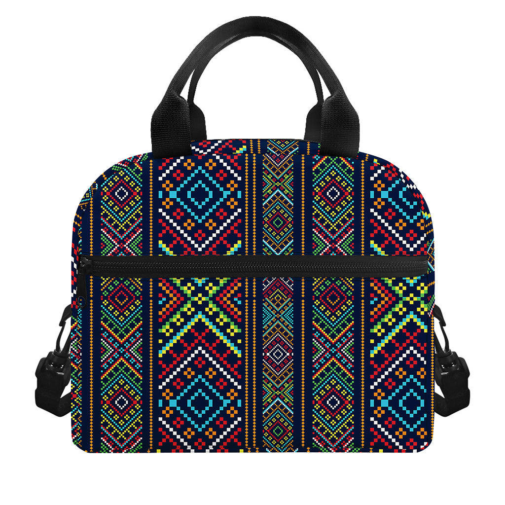 Pixel Ethnic Pattern Print Insulated Lunch Bag