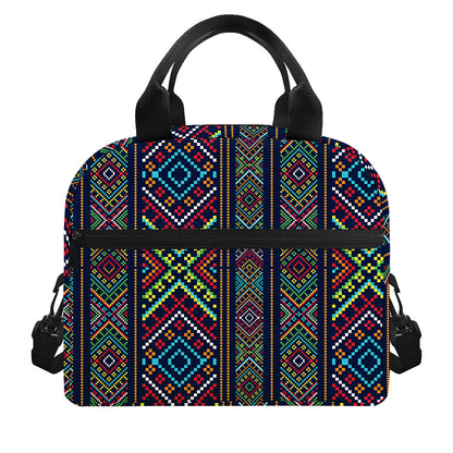 Pixel Ethnic Pattern Print Insulated Lunch Bag